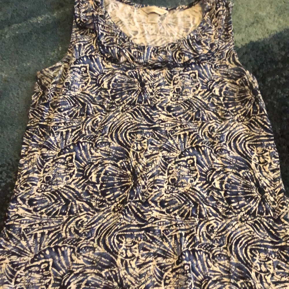 Blue and white seashell ruffle tank